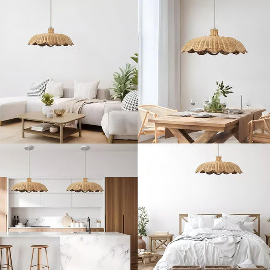 Handwoven Scalloped Rattan Pendant Lampshade