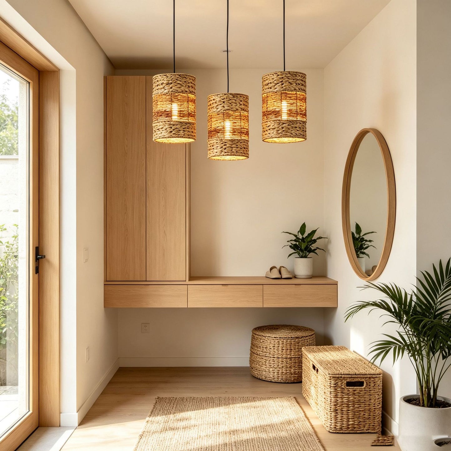 Handwoven Water Hyacinth Cylinder Pendant Lampshades