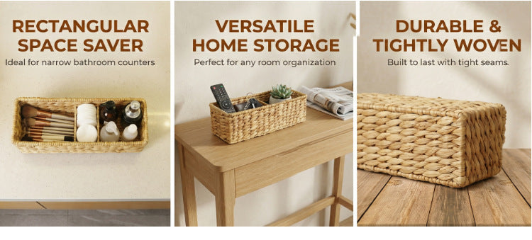 Handwoven Water Hyacinth Rectangular Storage Basket
