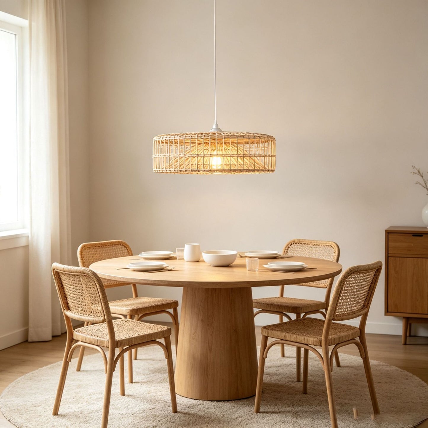 Handwoven Rattan Disc Pendant Lampshade