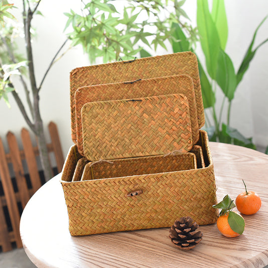 Handwoven Seagrass Lidded Storage Basket