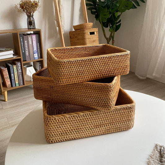 Handwoven Rattan Rectangular Storage Basket Set