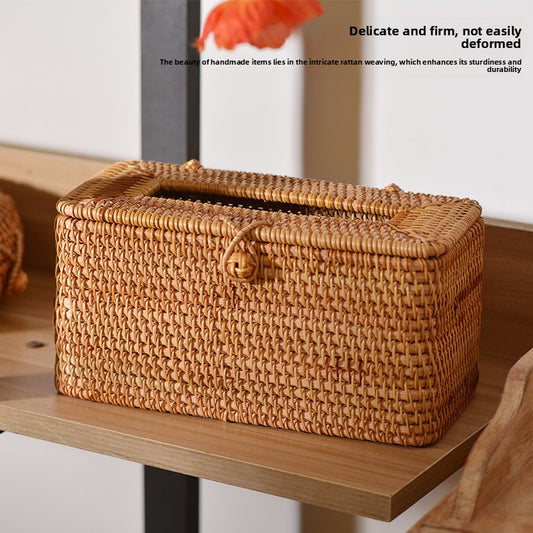 Handwoven Rattan Tissue Box Cover and Storage Box