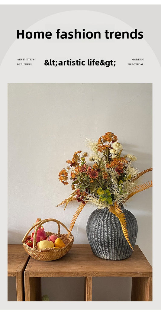 Handwoven Rattan Market Basket with Handle