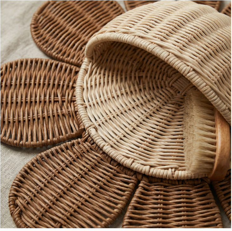 Handwoven Rattan Sunburst Wall Hanging Basket