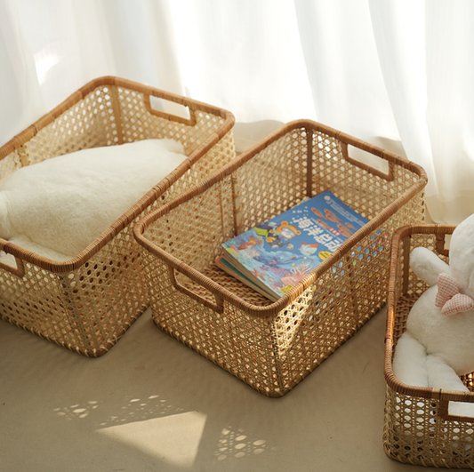 Handwoven Rattan Storage Basket with Handles
