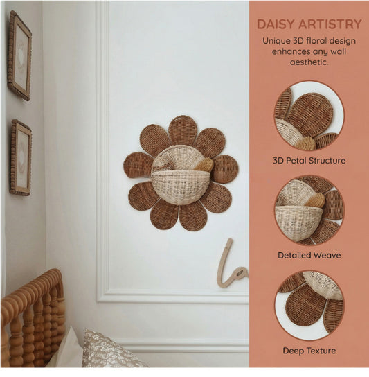 Handwoven Rattan Sunburst Wall Hanging Basket