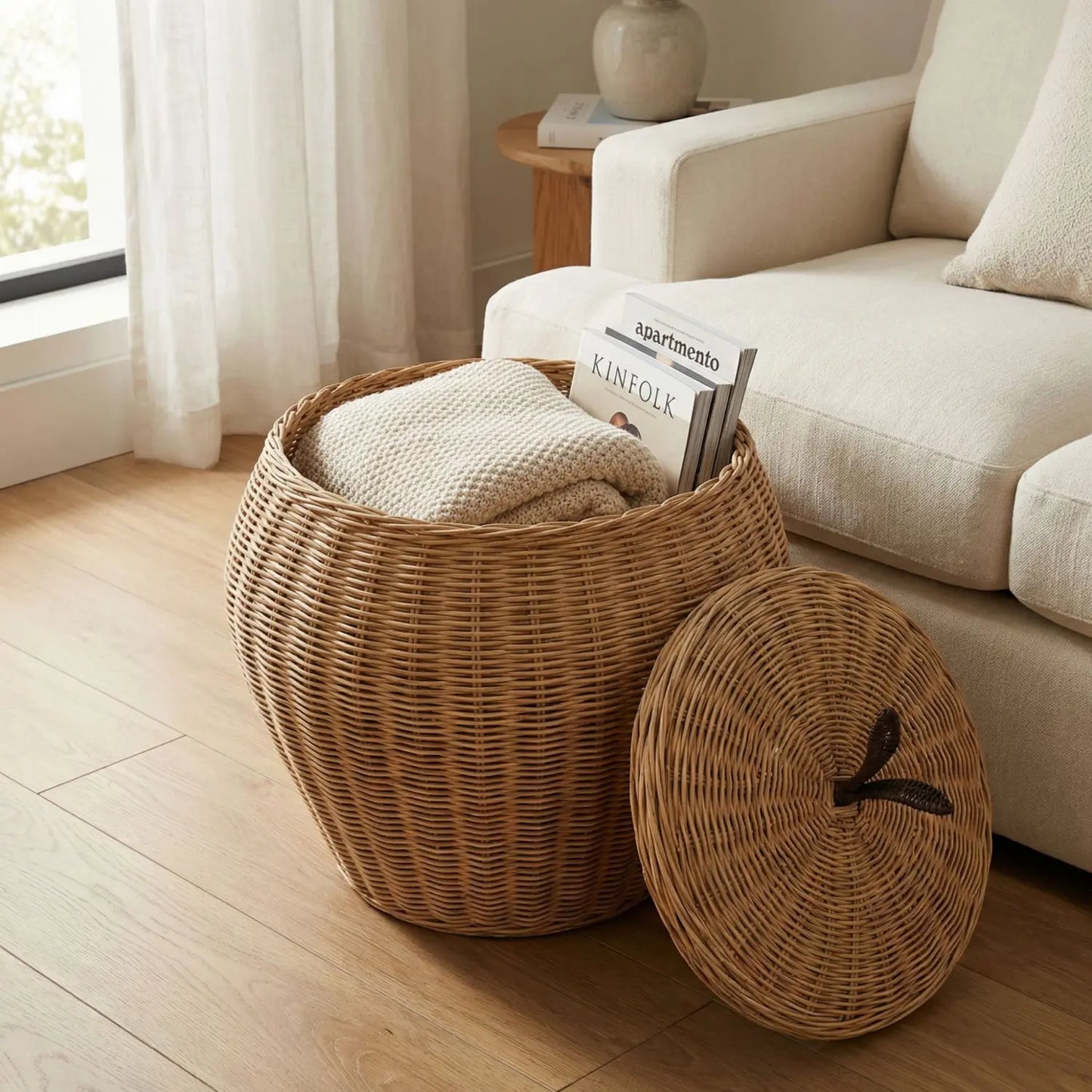 Apple-Shaped Rattan Storage Basket | Wholesale & OEM Rattan Supplier