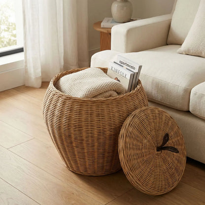 Apple-Shaped Rattan Storage Basket | Wholesale & OEM Rattan Supplier