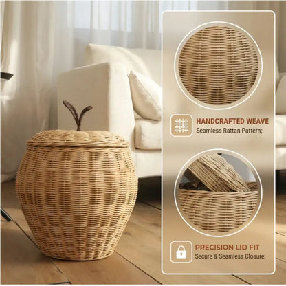 Apple-Shaped Rattan Storage Basket | Wholesale & OEM Rattan Supplier