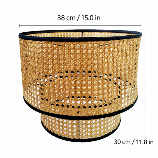 Double-Layer Rattan Pendant Lampshade with Black Frame