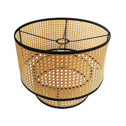 Double-Layer Rattan Pendant Lampshade with Black Frame