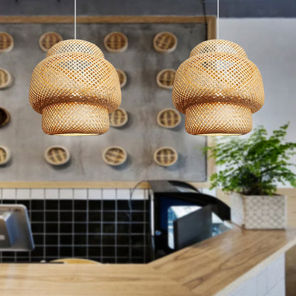 Handwoven Double-Gourd Bamboo Pendant Lampshade