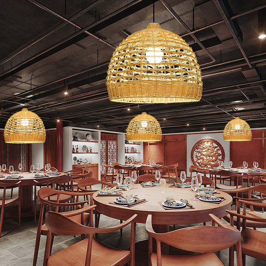 Handwoven Cross-Woven Rattan Dome Pendant Lampshade