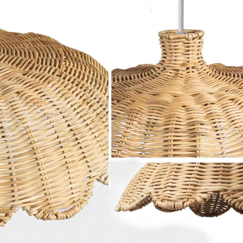 Handwoven Scalloped Rattan Pendant Lampshade