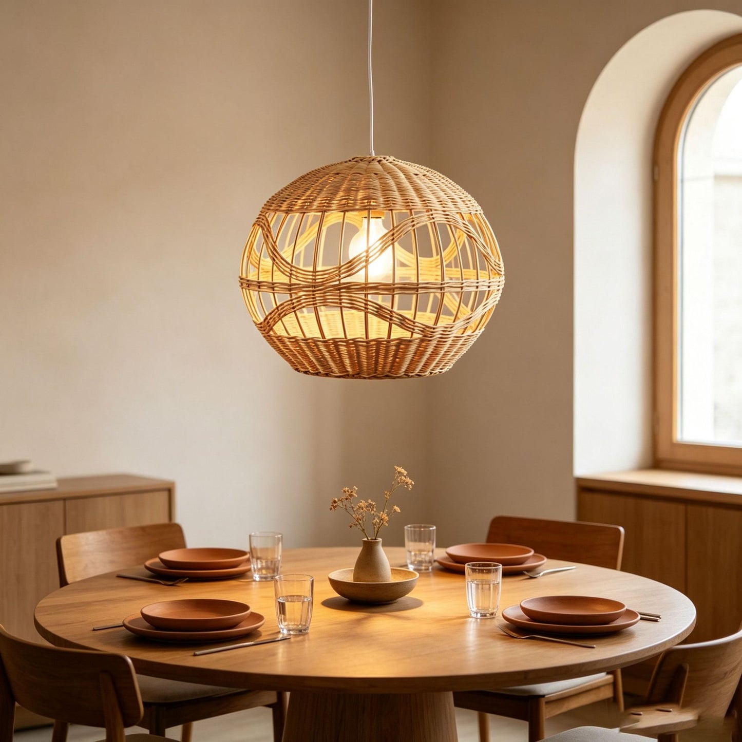 Handwoven Layered Rattan Globe Pendant Lampshade
