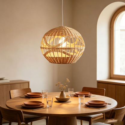 Handwoven Layered Rattan Globe Pendant Lampshade