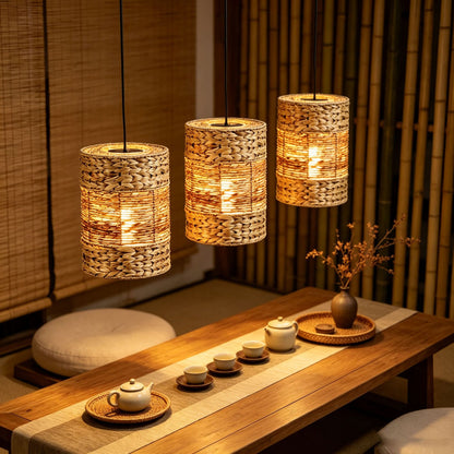Handwoven Water Hyacinth Cylinder Pendant Lampshades
