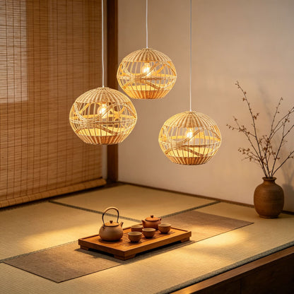 Handwoven Layered Rattan Globe Pendant Lampshade