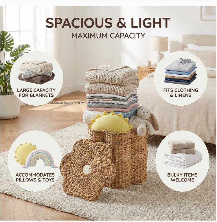 Handwoven Water Hyacinth Laundry Hamper with Lid