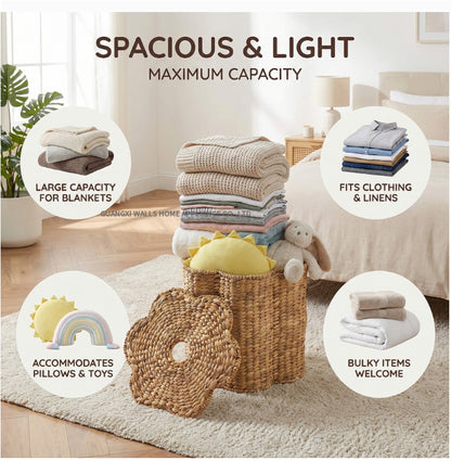 Handwoven Water Hyacinth Laundry Hamper with Lid