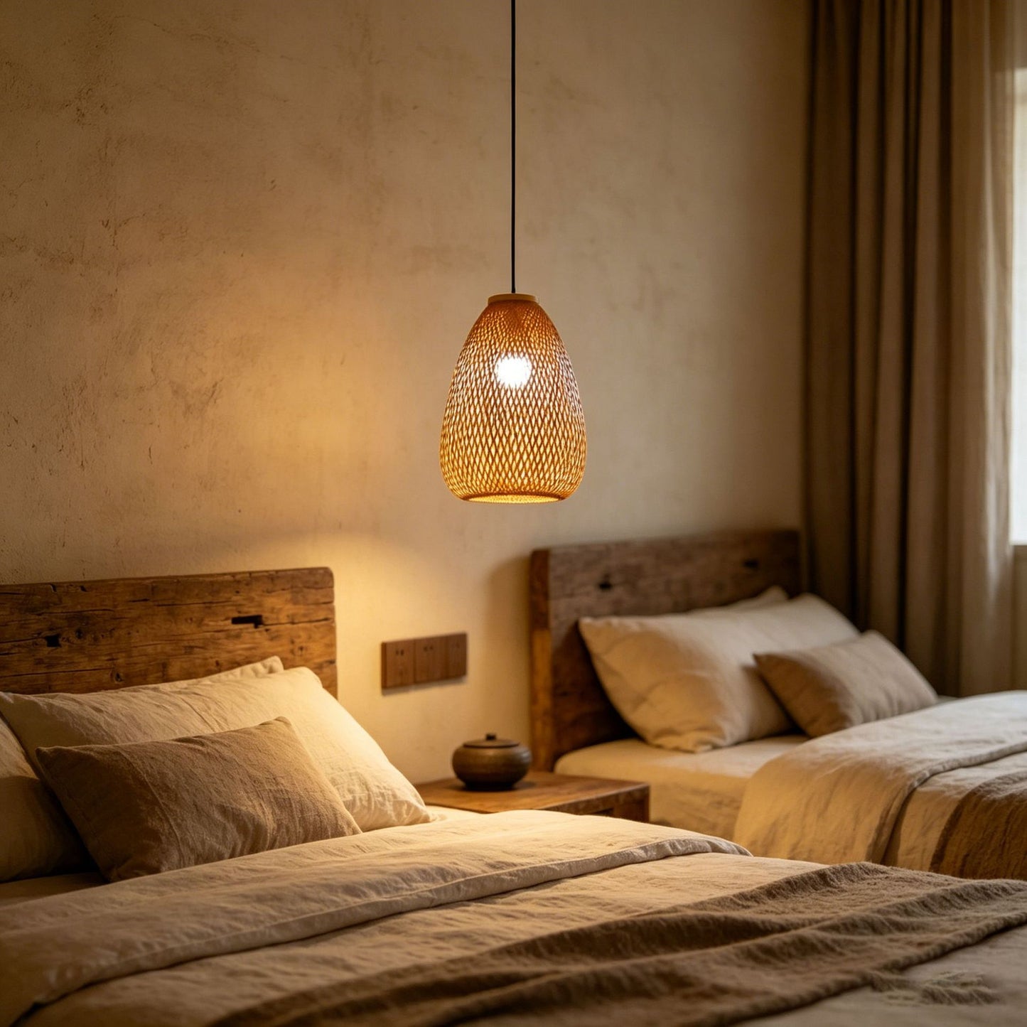 Handwoven Bamboo Egg-Shaped Pendant Lampshade