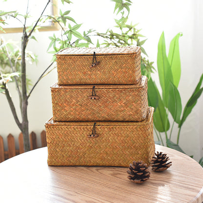 Handwoven Seagrass Lidded Storage Basket