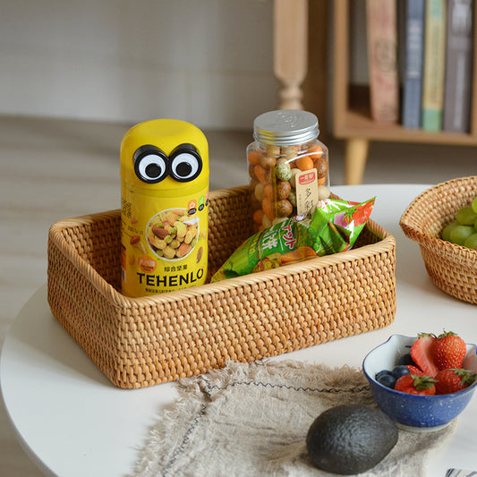 Handwoven Rattan Rectangular Storage Basket Set