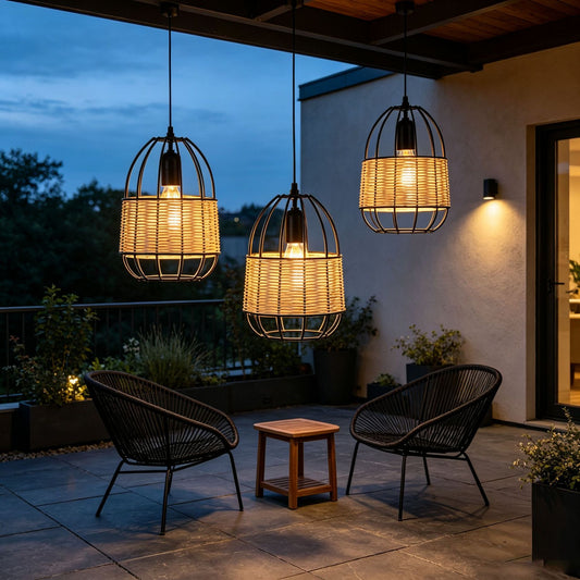 Rattan and Iron Birdcage Pendant Lampshade