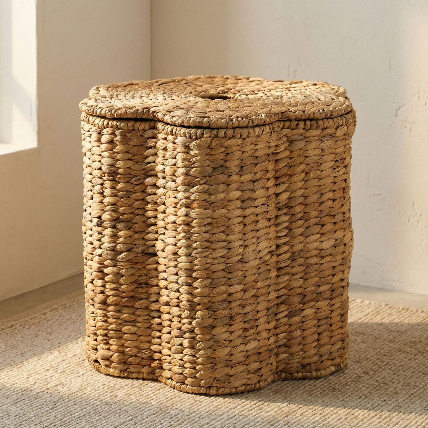 Handwoven Water Hyacinth Laundry Hamper with Lid