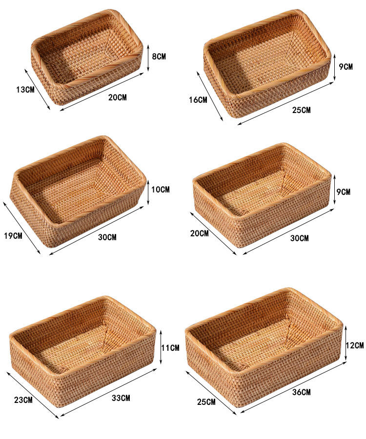 Handwoven Rattan Rectangular Storage Basket Set