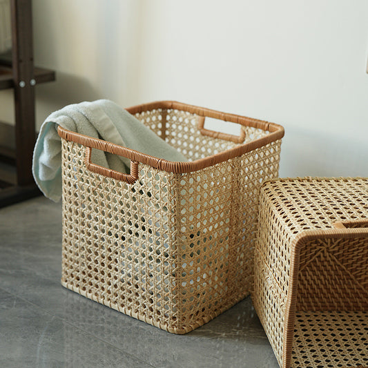 Handwoven Rattan Storage Basket with Handles