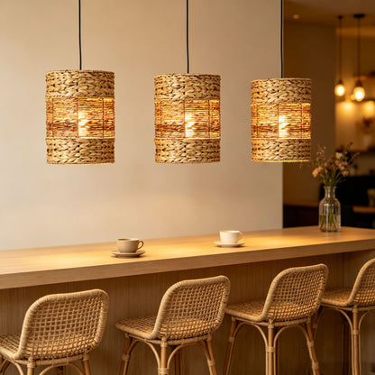 Handwoven Water Hyacinth Cylinder Pendant Lampshades