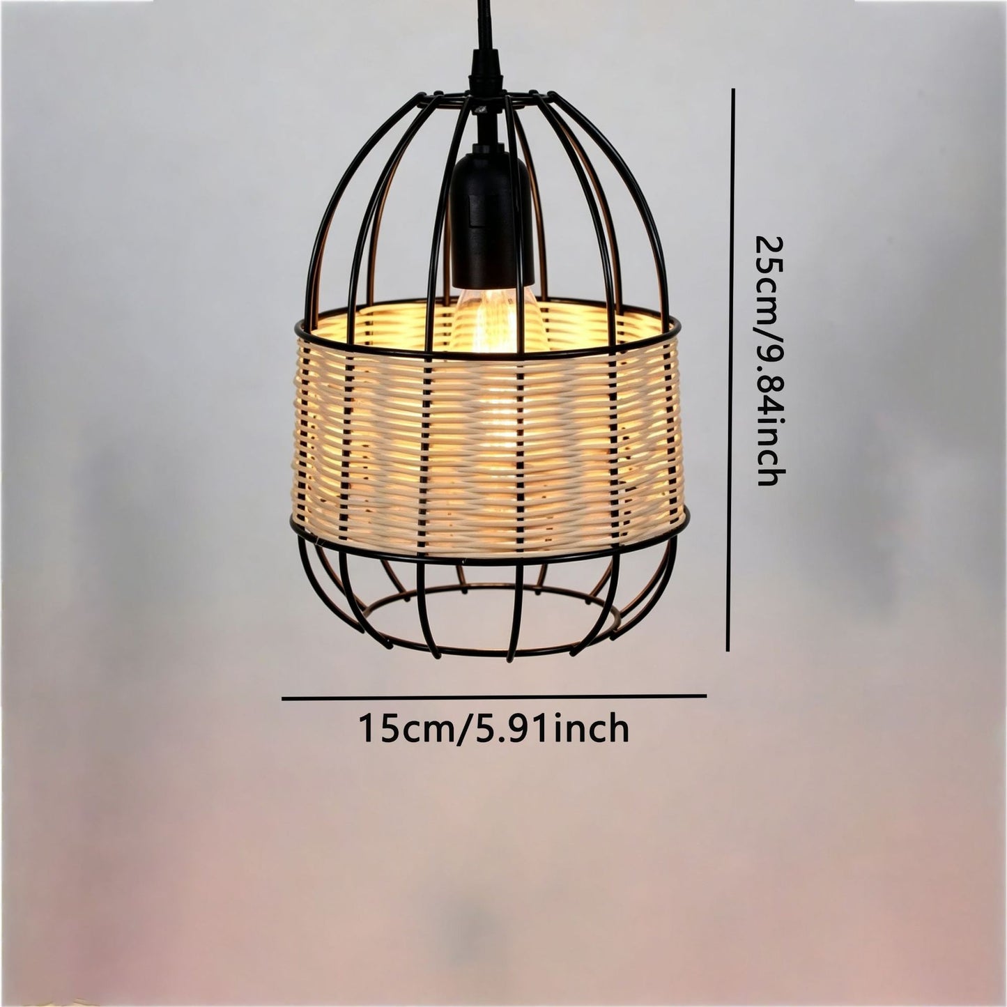 Rattan and Iron Birdcage Pendant Lampshade