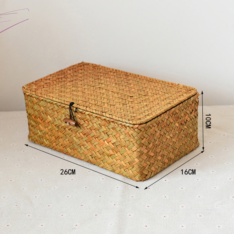 Handwoven Seagrass Lidded Storage Basket
