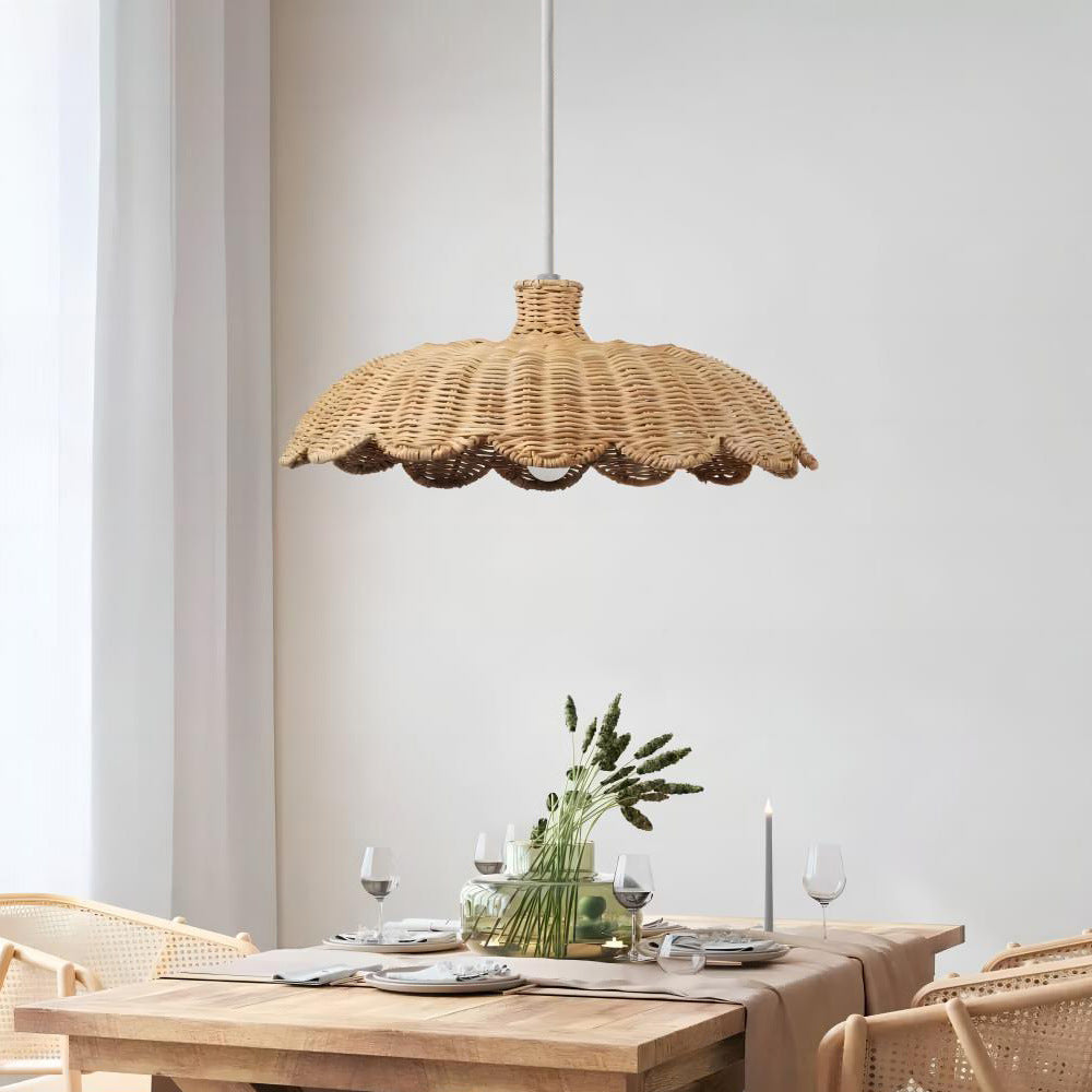Handwoven Scalloped Rattan Pendant Lampshade