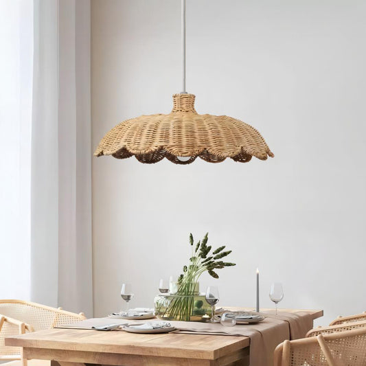 Handwoven Scalloped Rattan Pendant Lampshade