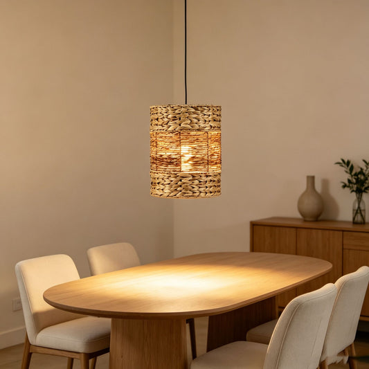Handwoven Water Hyacinth Cylinder Pendant Lampshades