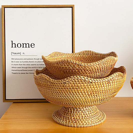 Handwoven Rattan Pedestal Fruit Basket