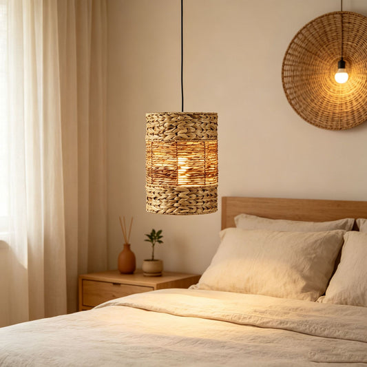 Handwoven Water Hyacinth Cylinder Pendant Lampshades