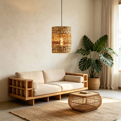 Handwoven Water Hyacinth Cylinder Pendant Lampshades