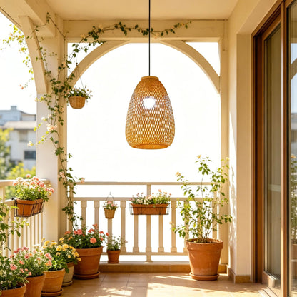 Handwoven Bamboo Egg-Shaped Pendant Lampshade