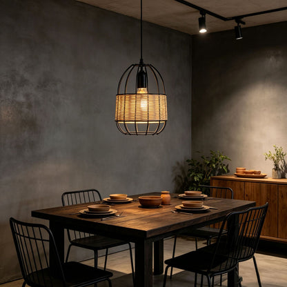 Rattan and Iron Birdcage Pendant Lampshade