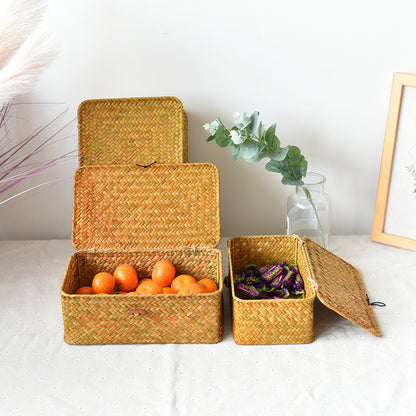 Handwoven Seagrass Lidded Storage Basket