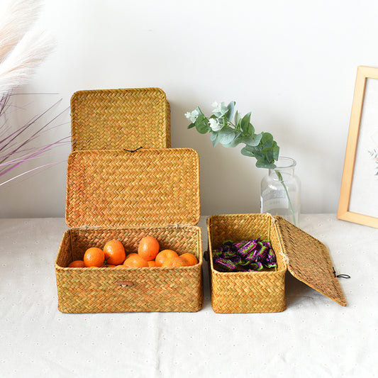 Handwoven Seagrass Lidded Storage Basket