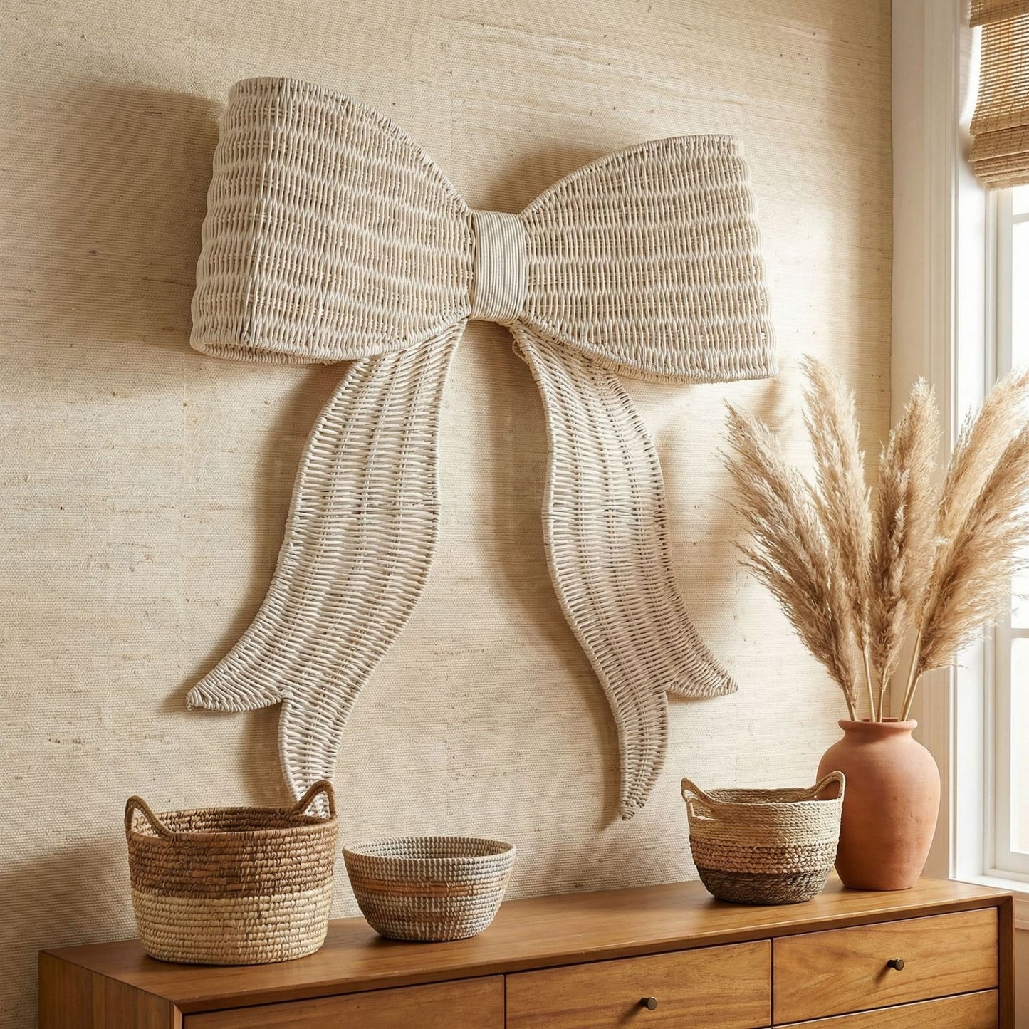 Handwoven Rattan Bow Wall Decor