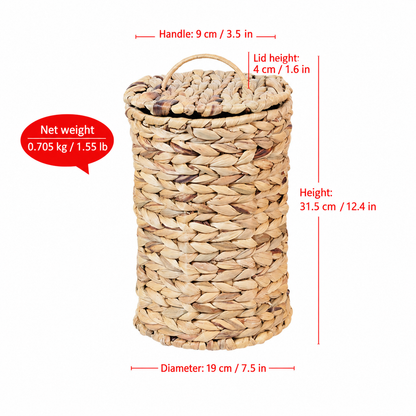 Handwoven Lidded Water Hyacinth Storage Basket