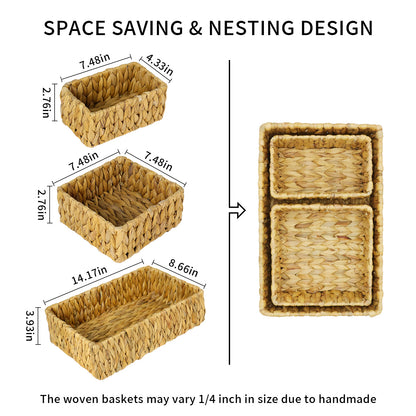 Handwoven Water Hyacinth Shallow Basket Set of 3