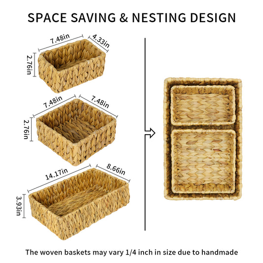 Handwoven Water Hyacinth Shallow Basket Set of 3