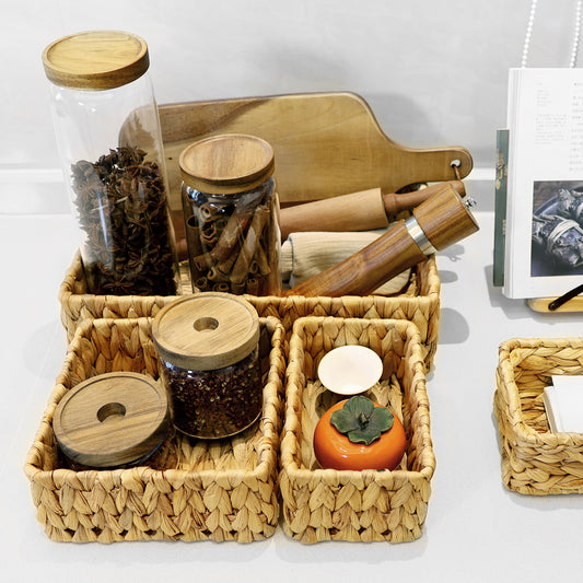 Handwoven Water Hyacinth Shallow Basket Set of 3